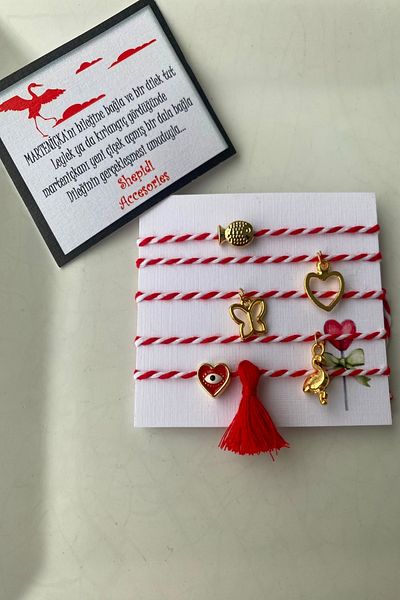 Shepidi 5-Piece Heart Butterfly Stork Fish Tassel Figure Martenticha Lucky Bracelet
