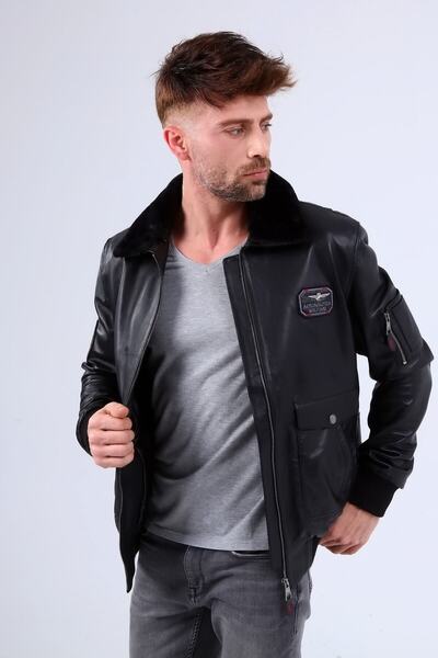 CE-YIL DERİ ÜRÜNLERİ معطف جلد الطيار الأصلي للرجال