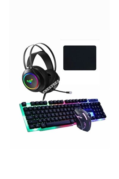 SNEXPRES Profesyonel Oyuncu 4 In 1 Set 7.1 Kulaklık + Işıklı Klavye + Maus+ M...