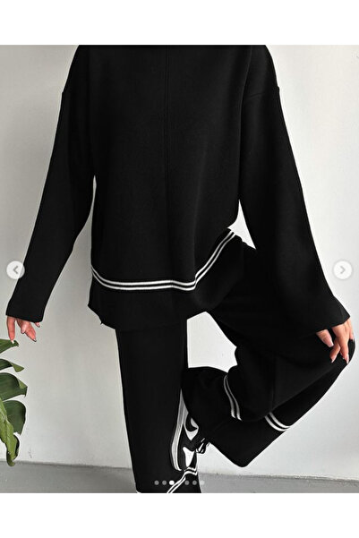 Leo Ferre طقم بنطلون تريكو كاجوال مخطط بياقة واقفة