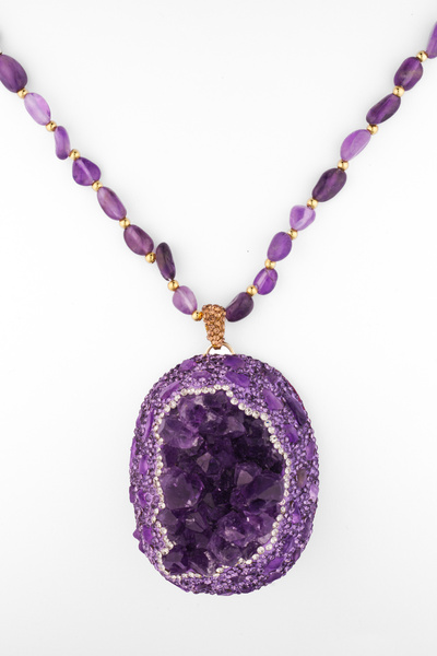 Natuur Collection Medusa El Yapımı Ametist Kolye Doğal Taş Süslemeli Altın Ka...