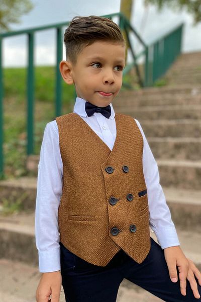 Merdia Kids Boy's Suit 6-Button Vest Bow Tie Tuxedo Brown