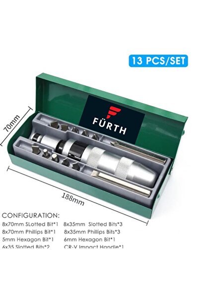 FÜRTH Darbeli Tornavida Seti 7 Parça Metal Kutulu Sbglobal