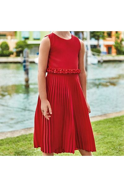 MAYORAL Girl's Back Detailed Pleated Voile Jumpsuit Trousers Red L23y3843