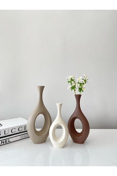 stilinbu Set de 3 vaze ceramice boeme hitite - maro lăptos, maro și alb închis H253035