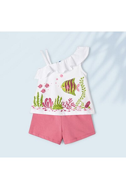 MAYORAL Girl's Fish Printed Cotton Combed Cotton 2-Piece Shorts Set Pink L23y...