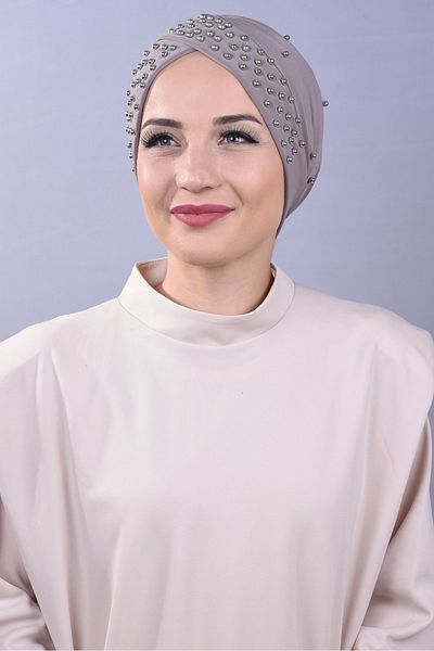 Melodi Scarf Women's Hijab Pearl Stoned Pool Outer Bonnet Light Gray