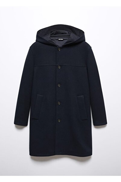 MANGO Man Kapüşonlu geri dönüştürülmüş yünlü palto