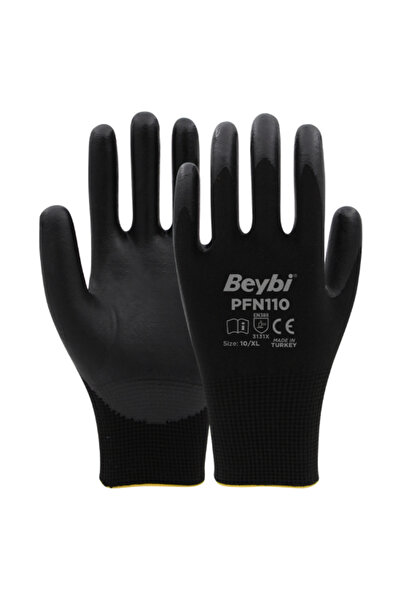 Beybi PFN110 9 Beden Siyah Polyester Örgü Üzeri ½ Köpük Nitril Kaplı Eldiven ...
