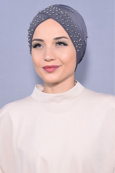 Melodi Scarf Γυναικείο Hijab Pearl Stone Pool Outer Bone Σκούρο Γκρι