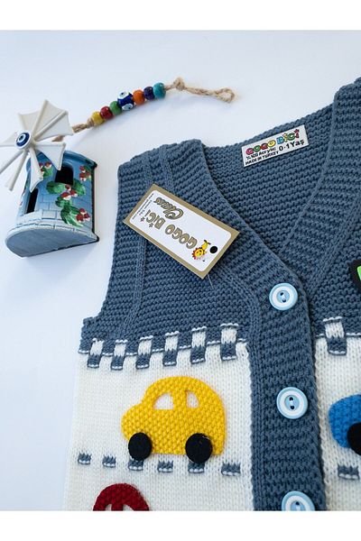 gogo bici Car Patterned Baby Kids Knitwear Sweater Vest Colorful 0-5 Years Old