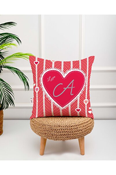 menesahome Husă de pernă cu aspect de piatră Swarovski, cu inimă roz fucsia, ...