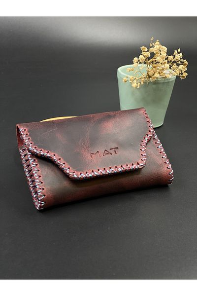 MAT Deri Claret Red Wallet Accordion Card Holder Effect Genuine Leather Handmade Design Card Holder