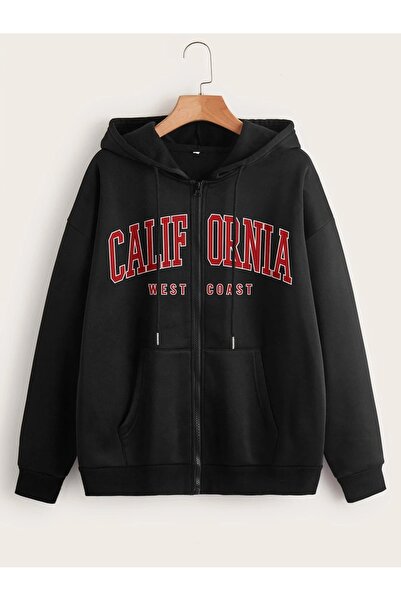 Hunors Sportswear & Company دونامود كارديجان أسود للجنسين مطبوع عليه سحاب مطبوع عليه سحاب من كاليفورنيا الساحل الغربي