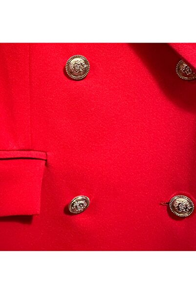 Rabury Butik Red jacket dress with feather wrists