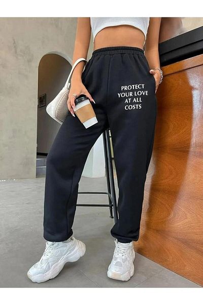 Khione Μαύρο εμπριμέ Unisex Φούτερ - Ελαστικό πόδι