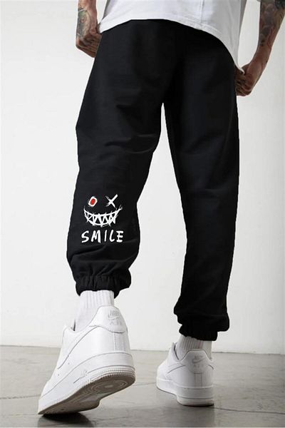 Khione Παντελόνι φούτερ με στάμπα Unisex Smile με ελαστικό πόδι