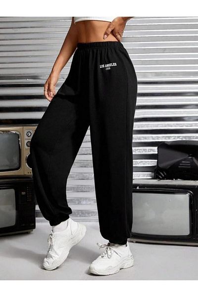 Khione Unisex μαύρο Los Angeles 1998 Φούτερ με στάμπα με ελαστικό πόδι