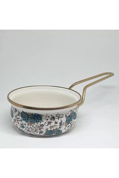 Avşar Enameled Home 16 cm Decorated Enameled Sauce Bowl with Steel Handle