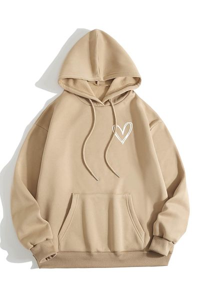 DAXİS Sportwear Company Small Heart Printed Hooded Oversize Unisex Sweatshirt DAXİS Sportwear Company