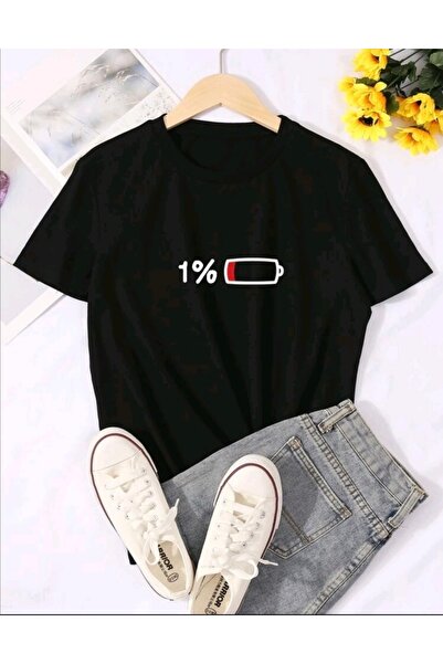 Siyah % 1 Baskılı Oversize Tshirt