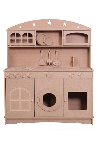 Buradadavar Hobi Ahşap Ahşap Büyük Boy Montessori Oyuncak Mutfak Servis Seti 2 Adet Boya Ve Fırça