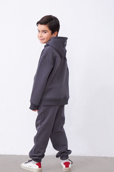 Grace&Lilly Atelier Archie Gray Cotton Hooded Sweatshirt and Jogger Kids Tracksuit Set