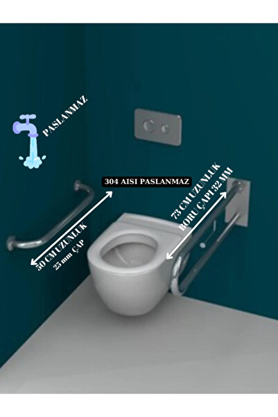 WELLDONE 2 Li Set Engelli Tutunma Bari Mafsallı Paslanmaz Çelik Tutunma Bari ...