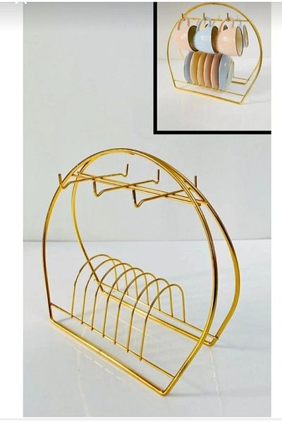 METALAY Organizator practic de bucătărie cu umeraș pentru căni de culoare aurie,