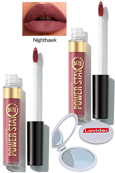 AVON Power Stay Likit Mat Ruj - Nighthawk 2'li + Lovider Cep Aynası Hediye