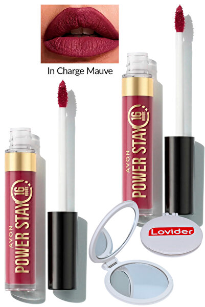 AVON Power Stay Likit Mat Ruj - In Charge Mauve 2'li + Lovider Cep Aynası Hediye