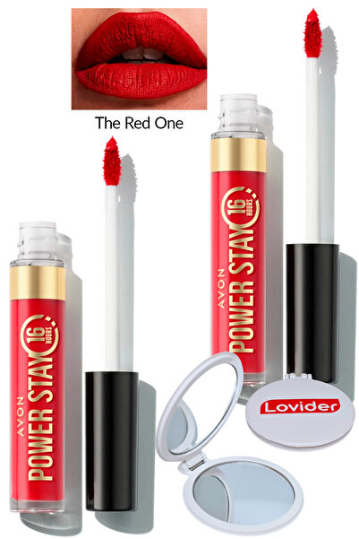 AVON Power Stay Likit Mat Ruj - The Red One 2'li + Lovider Cep Aynası Hediye