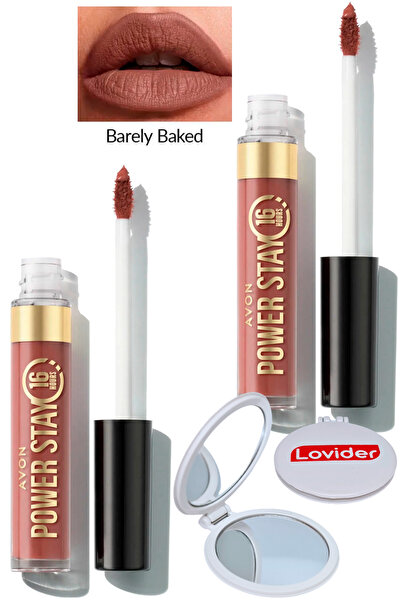 AVON Power Stay Likit Mat Ruj - Barely Baked 2'li + Lovider Cep Aynası Hediye