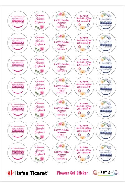 Hafsa Ticaret Thank You Label Sticker (70 Pieces) Flowers Theme