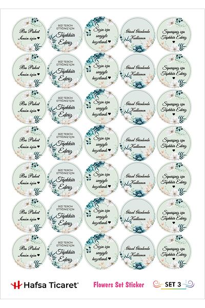 Hafsa Ticaret Thank You Label Sticker (70 Pieces) Flowers Theme