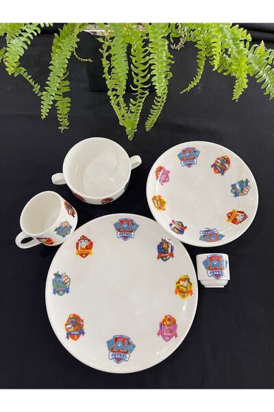 TEBAK COLLECTION Paw Patrol Desen Porselen 5 Parça Çocuk Yemek Takımı Mama Seti