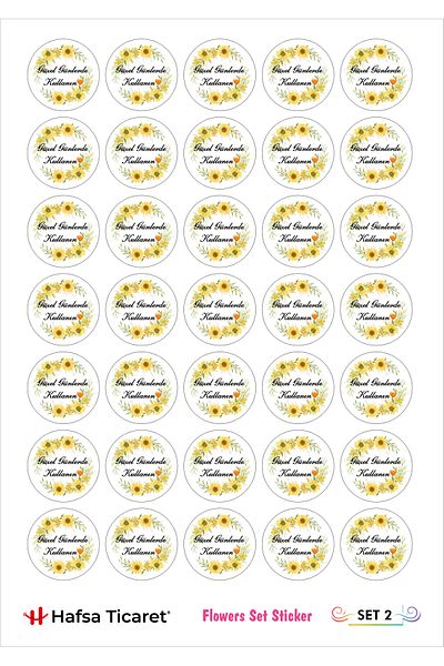 Hafsa Ticaret Thank You Label Sticker (70 Pieces) Flowers Theme