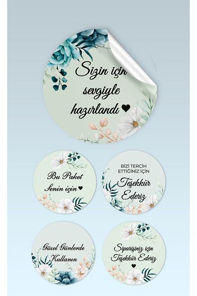Hafsa Ticaret Thank You Label Sticker (70 Pieces) Flowers Theme