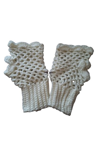 eL&Ma Design El Örgüsü Parmaksız Lastikli Krem Eldiven