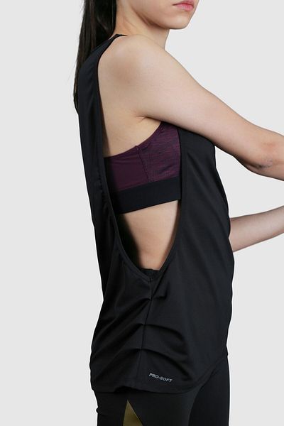 HALVMAN Tricou sport decoltat lateral pentru femei, negru Hlv1347