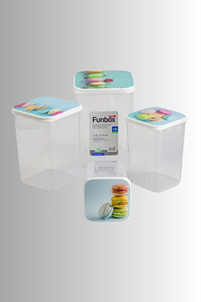 Turuncu Portakal Set of 4 Long Hobby Life Funbox Storage Containers (0.9+1.4+2.1+3.1 Lt) Coffee Patterned