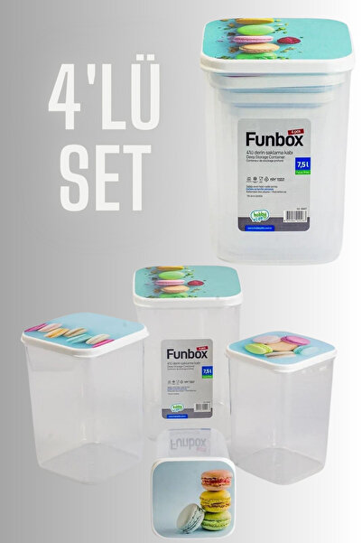 Turuncu Portakal Set of 4 Long Hobby Life Funbox Storage Containers (0.9+1.4+2.1+3.1 Lt) Coffee Patterned