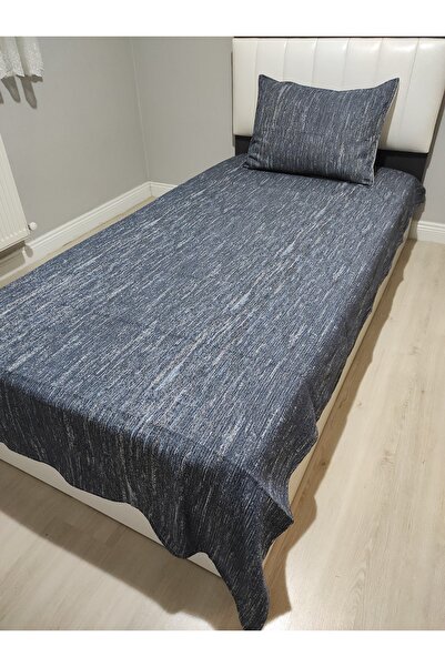 Evcimenhome Tek Kişilik Yatak Örtüsü Seti Pamuklu 1 Adet Yastık Kılıflı 135x230 jeany mavi
