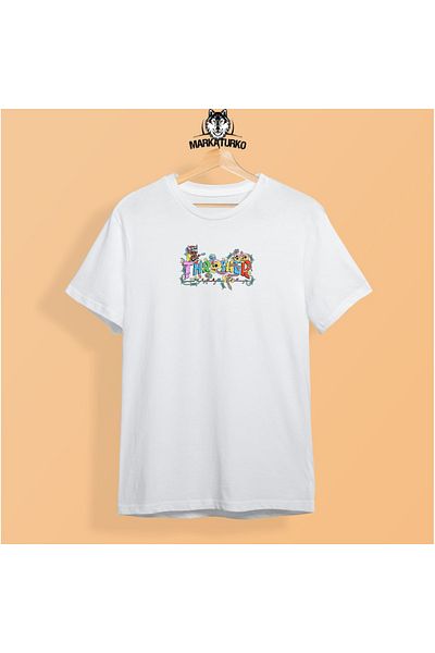 MarkaTurko Thrasher Printed Unisex Λευκό βαμβακερό μπλουζάκι 706-B43