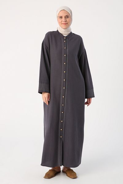 ALLDAY Anthracite Collar Abaya with Stitching Detail
