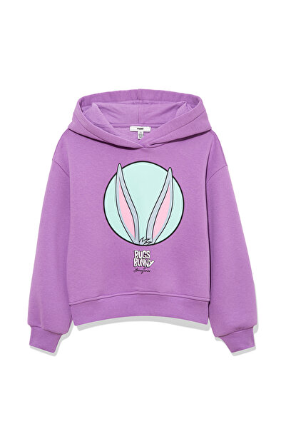 Mavi Bugs Bunny Baskılı Kapüşonlu Mor Sweatshirt 7S10012-70586