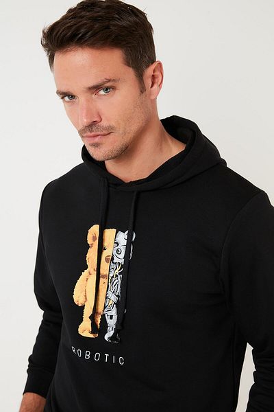 Buratti Print Detailed Cotton Hooded Slim Fit Men's Sweat 5905236