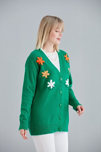 ikomteks Cardigan cu detalii florale lucrat manual
