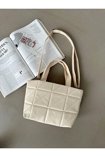 KIRASE Жіноча сумка з ремінцями через плече та ручка, з блискавкою, з капітоне-візерунком, кольору екрю