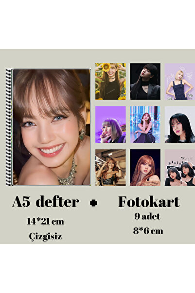animeandyourworld Lisa blackpink Defter A5 boyutu + 9 adet fotokart seti